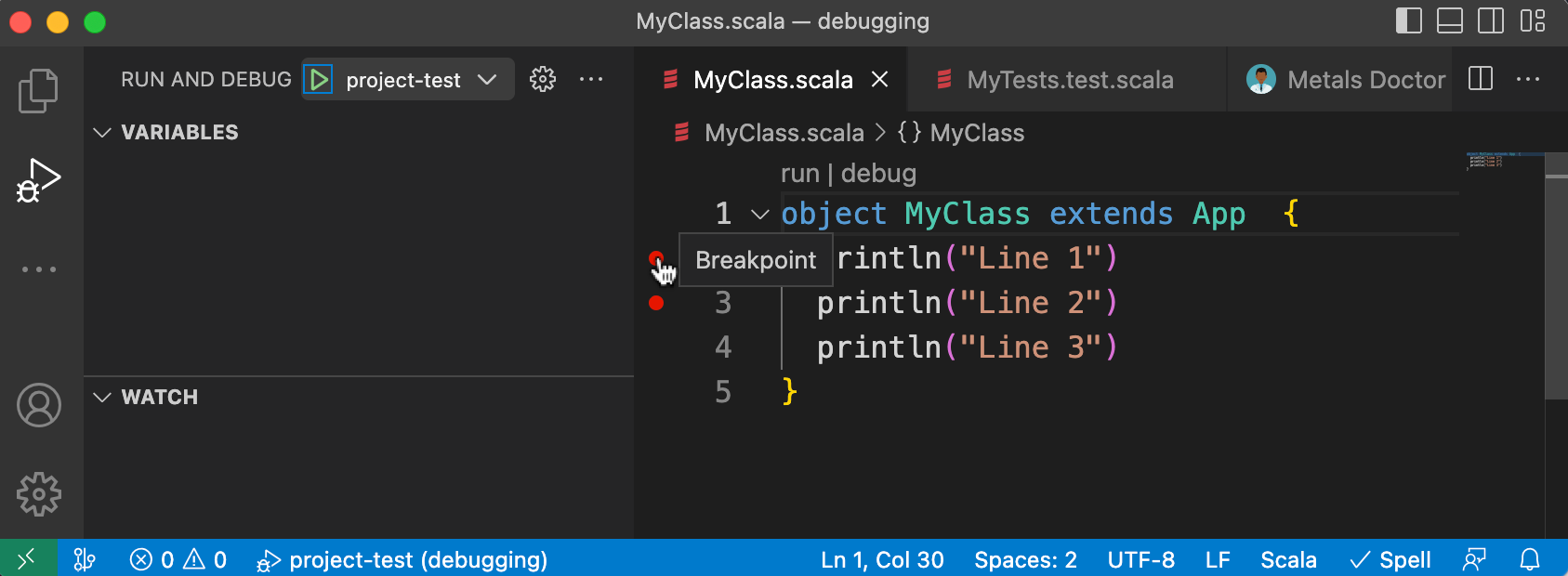 Setting breakpoints